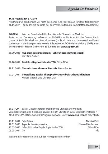 Agenda der Verbände - SBO-TCM