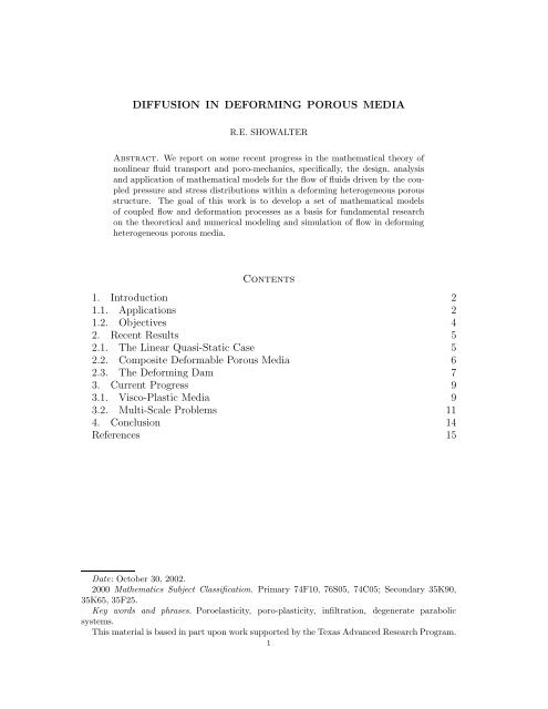 Diffusion in Deforming Porous Media - Department of Mathematics