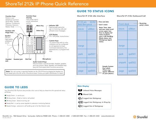 ShoreTel 212k IP Phone Quick Reference - TelData ...