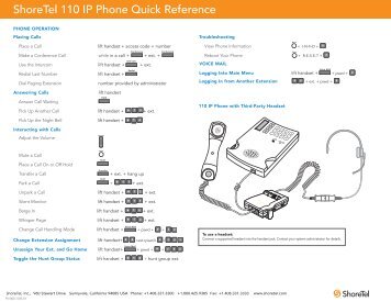 ShoreTel IP 110 Quick Reference - TelData Communications, Inc.