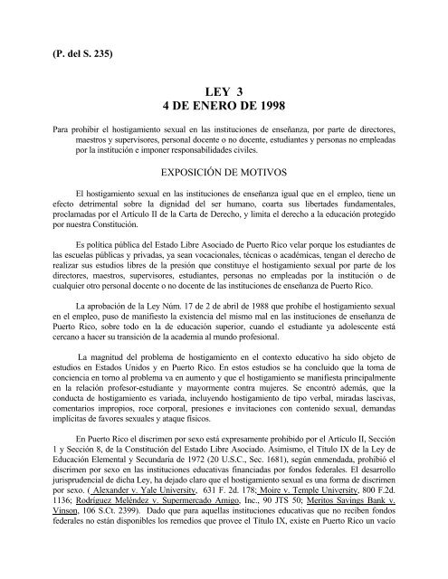 LEY 3 4 DE ENERO DE 1998 - Oficina de Servicios Legislativos