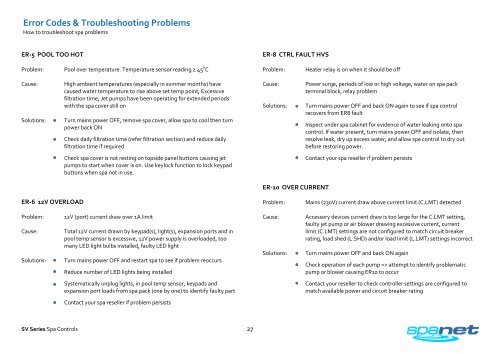 Spa Net SV series User Manual - West Coast Spas