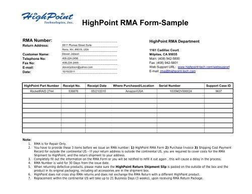How to Fill Out RMA Form - Highpoint