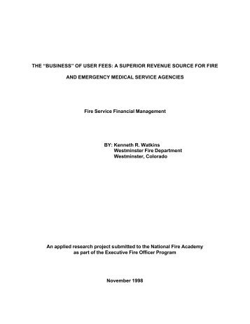 "Business" of User Fees - US Fire Administration - Federal ...