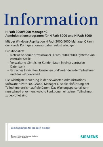 Information HiPath 3000/5000 Manager C Administrationsprogramm ...