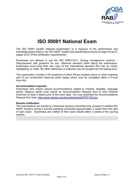 ISO 50001 National Exam Schedule - rabqsa