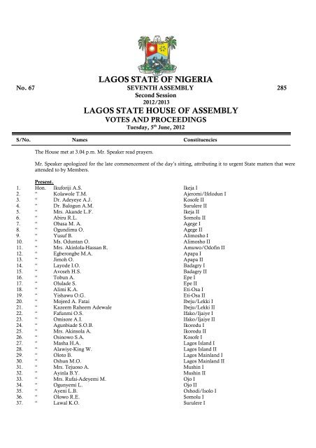 Download Proceedings - the Lagos State House of Assembly Website