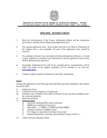 Application Form - Regional Institute of Medical Sciences