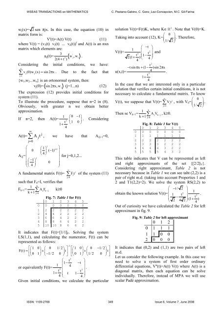The Matrix Padé Approximation in Systems of Differential ... - WSEAS