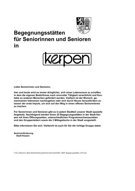 Begegnungsstätten für Seniorinnen und Senioren in - Stadt Kerpen