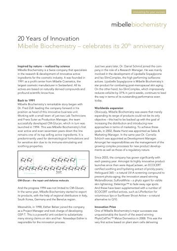 20 Years of Innovation Mibelle Biochemistry – celebrates its 20th ...