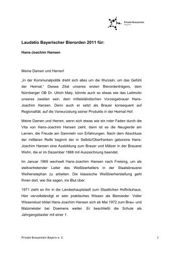 Laudatio Bayerischer Bierorden 2011 fÃ¼r: - Brau Beviale