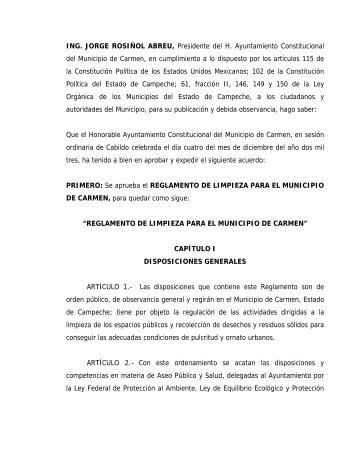 Reglamento de Limpieza para el Municipio de Carmen - H ...