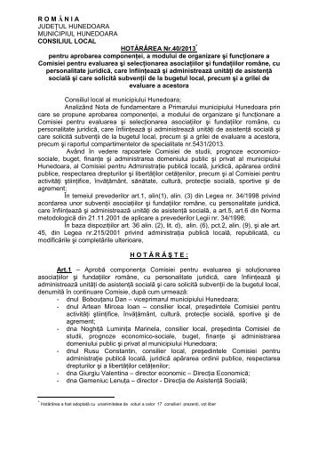 HCL 40-2013.pdf - Primaria Municipiului Hunedoara