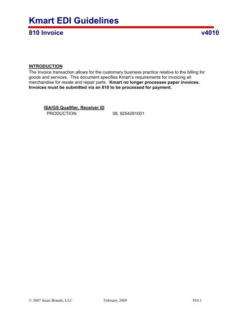 Kmart EDI Guidelines 810 Invoice v4010 - Jobisez LLC