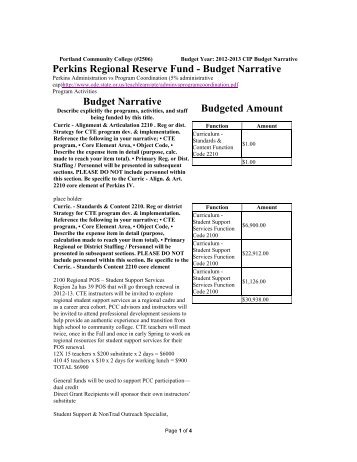 Basic Grant Budget Narrative - Portland Community College