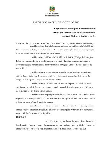 Regulamento técnico para Processamento de artigos