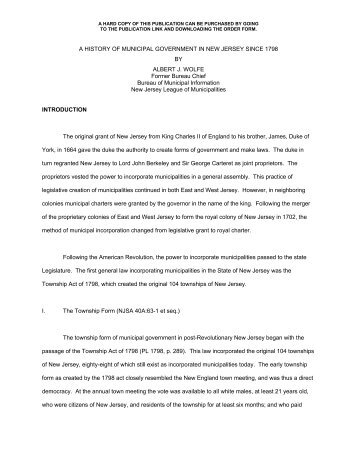 A HISTORY OF MUNICIPAL GOVERNMENT IN NEW JERSEY ...