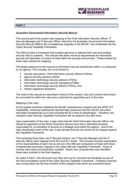 Cyber Security Capability Framework & Mapping of ISM Roles - agimo