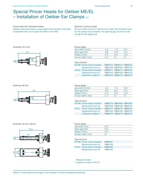 Technical Data Sheet Installation Tools - Oetiker