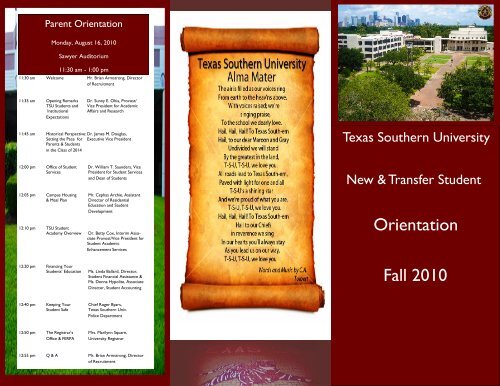 Orientation Fall 2010 - Texas Southern University: ::em.tsu.edu