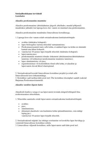 info alaealise perekonnanime muutmise kohta - Paldiski Linnavalitsus
