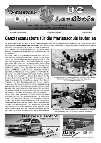 schluss für die nächste Ausgabe ist der 16.10.2008 - Treuen