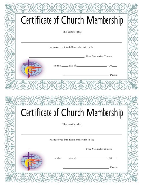 Certificate of Church Membership Certificate of Church Membership