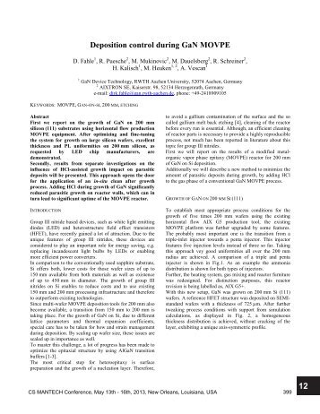 Deposition control during GaN MOVPE - CS Mantech