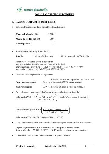 Formulas y ejemplos - Banco Falabella