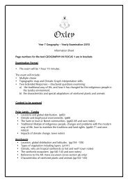 Year 7 Geography – Yearly Examination 2010 Information Sheet ...