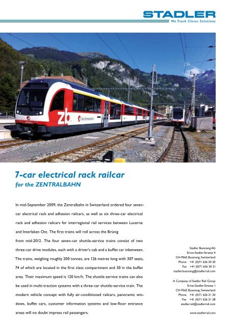 7-car electrical rack railcar for the ZENTRALBAHN - Stadler