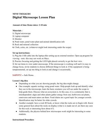 Digital Microscope Lesson Plan - MTU Mind Trekkers