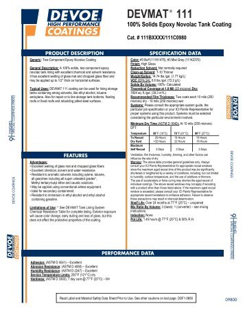DEVMAT 111 100% Solids Epoxy Novolac Tank Coating