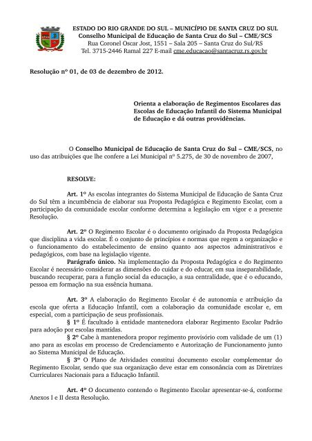 ResoluÃ§Ã£o nÂº 01, de 03 de dezembro de 2012 - Prefeitura de Santa ...