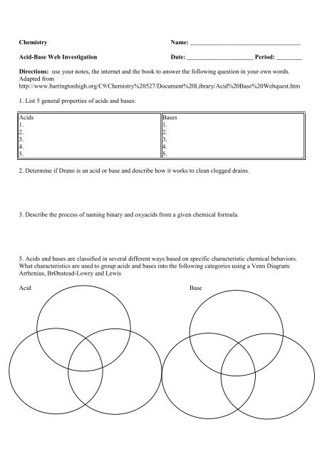 Acid-Base Web Investigation - University City Schools