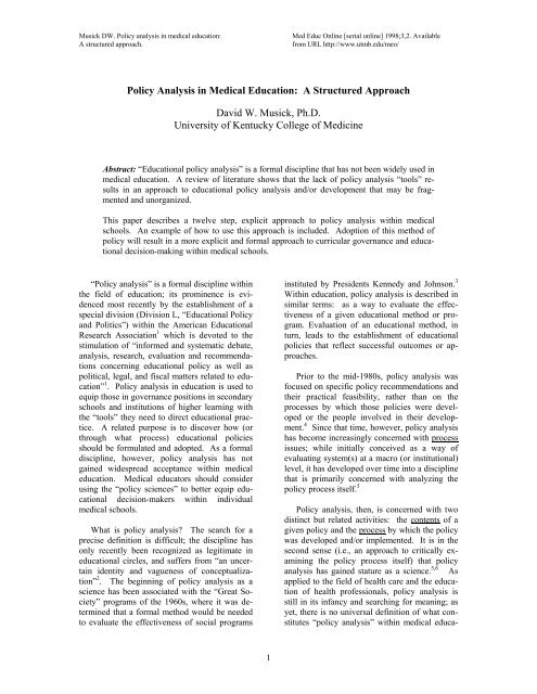 policy analysis in medical education: a structured approach