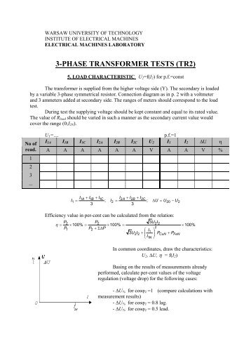 3-phase transformer tests (tr2) - Instytut Maszyn Elektrycznych