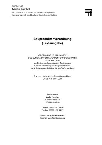 Bauproduktenverordnung - Rechtsanwalt Martin Kuschel