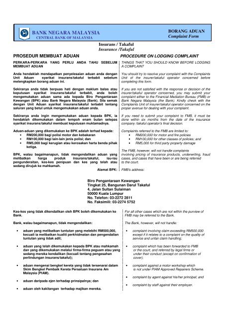 Muat turun borang aduan BNM - InsuranceInfo