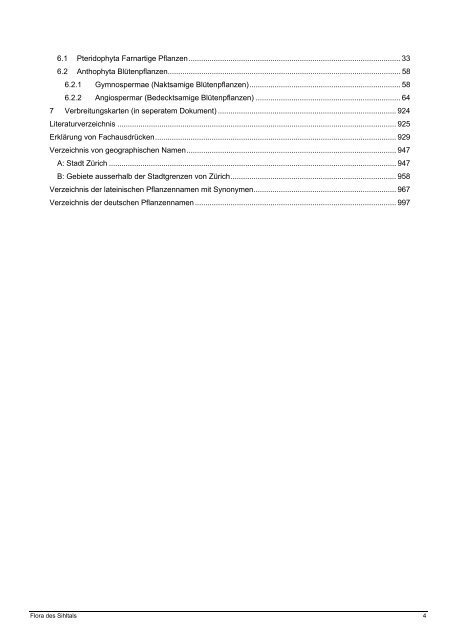 Flora des Sihltals - Fachstelle Naturschutz - Kanton ZÃ¼rich