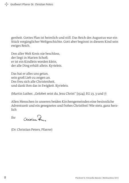 Pfarrbrief Weihnachten 2013 - St. Petronilla