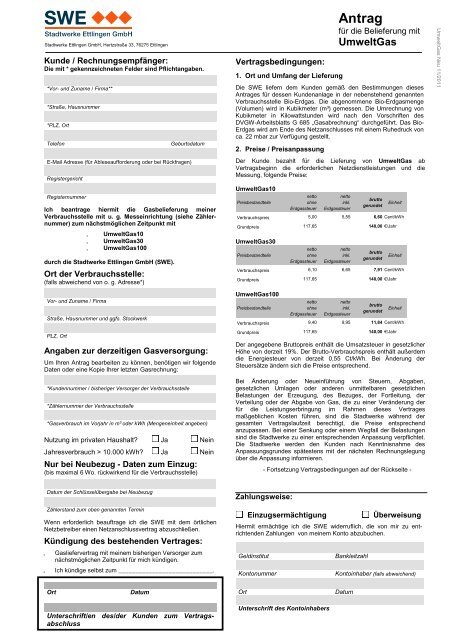 Antragsformular - Stadtwerke Ettlingen GmbH