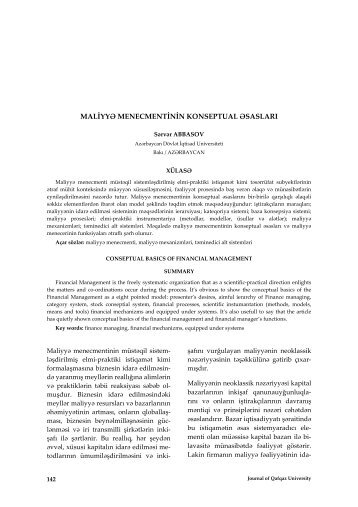 maliyyə menecmentinin konseptual əsasları - Journal of Qafqaz ...