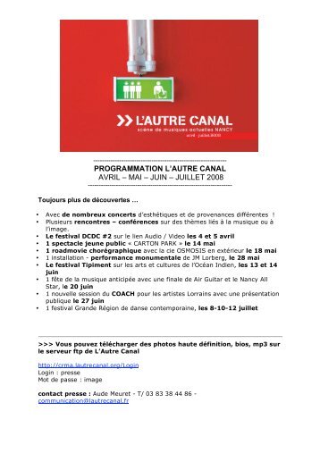 PROGRAMMATION L'AUTRE CANAL AVRIL â MAI â JUIN ...