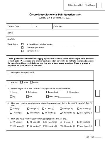 Orebro Musculoskeletal Pain Questionnaire (OMPQ)