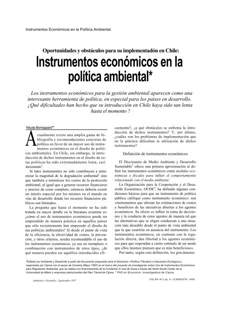 Instrumentos económicos en la política ambiental* - Cipma
