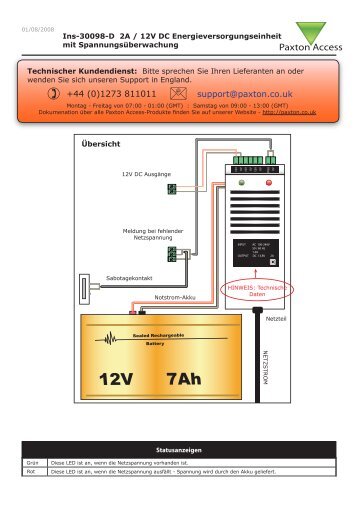 Anleitungen - 2A / 12V DC Energieversorgungseinheit