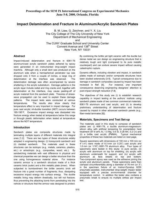 Impact Delamination and Fracture in Aluminum/Acrylic Sandwich ...