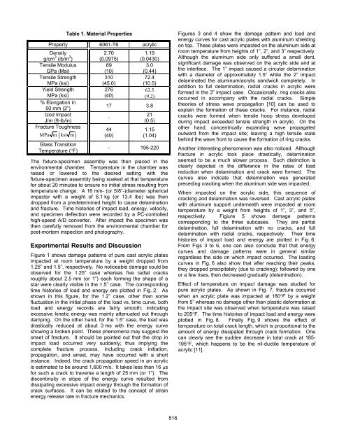 Impact Delamination and Fracture in Aluminum/Acrylic Sandwich ...